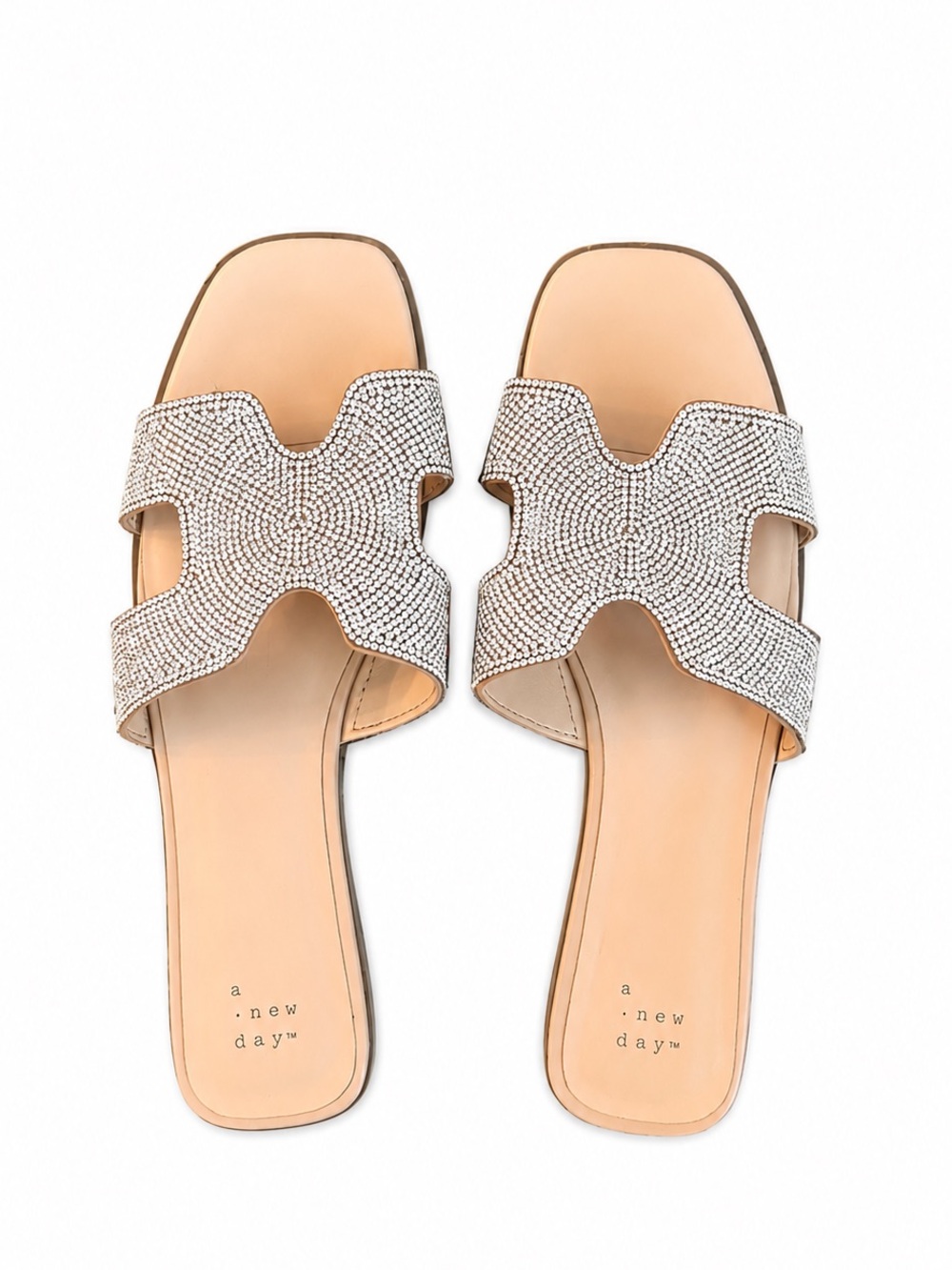 Sparkly Rhinestones Nude Slide Sandals with Crystal-Strap Accents in H Style - Picture 4 of 11